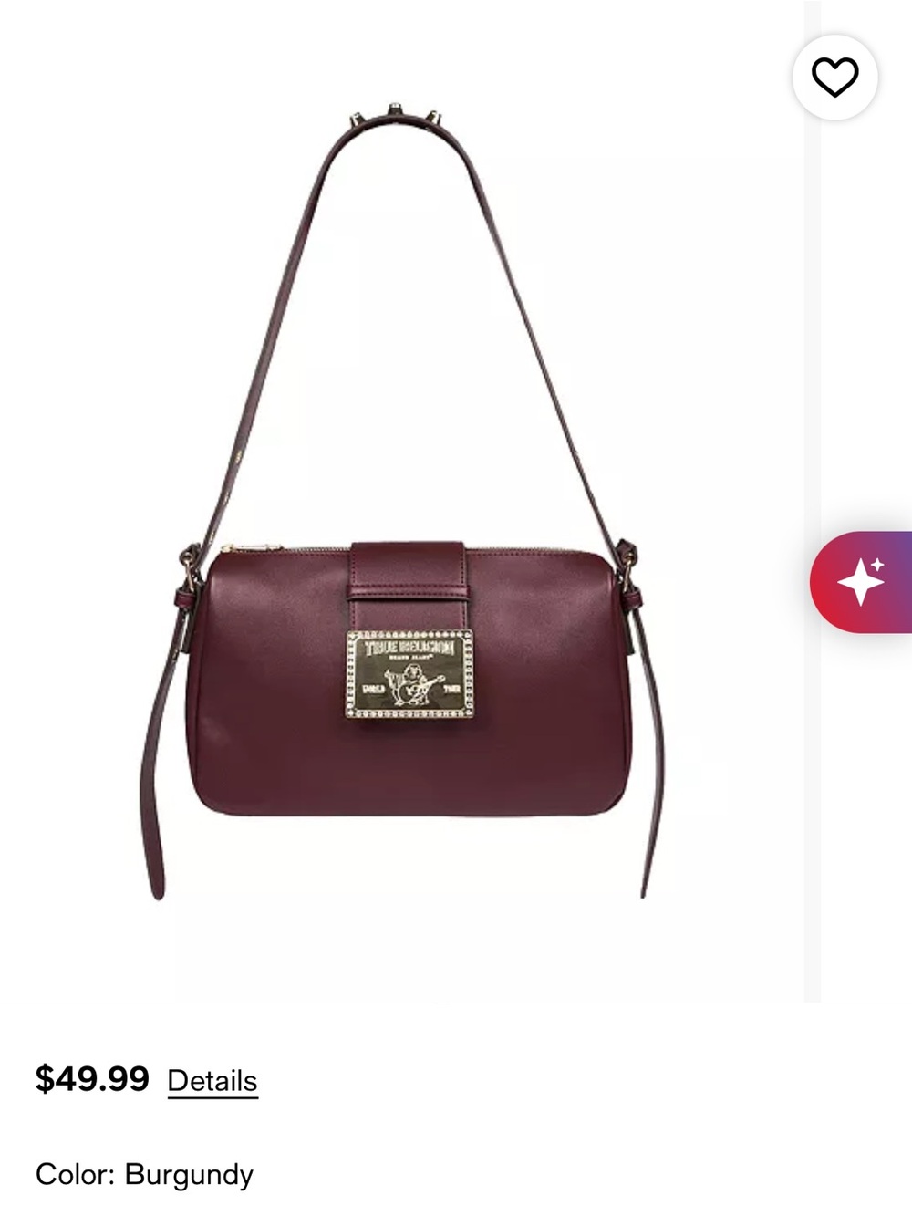 Burgundy Women’s True Religion Shoulder Bag with Gold Plaque